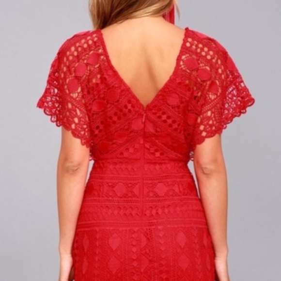 Lulu’s First Kiss red lace eyelette mini dress L - Picture 3 of 3
